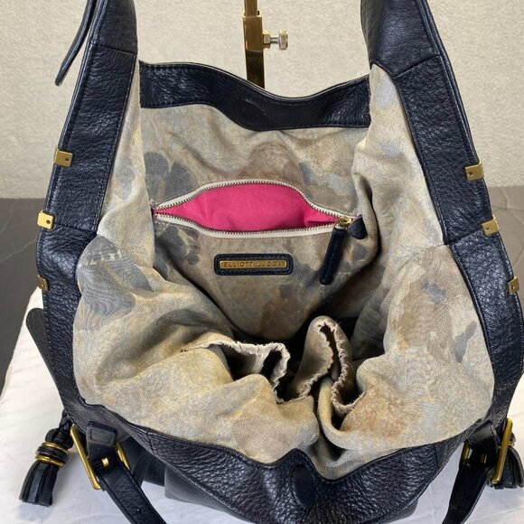 Elliott Lucca Sintra Hobo Black Pebbled Leather Shoulder Bag,Double Straps,Lined - Picture 8 of 16